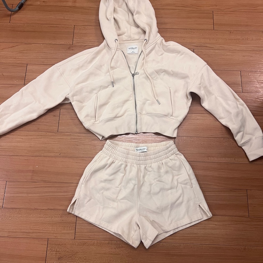 Abercrombie and Fitch Soft AF Cream Zip Up and Short Set